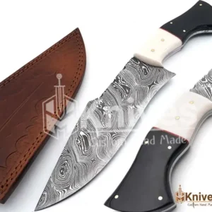 13 inch Damascus Hand Made Hunting Bowie Knife for Outdoor Use with Fancy Italian Leather Sheath (1)