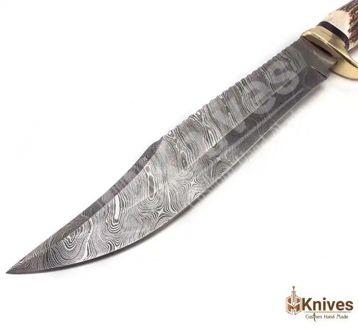 18 Inch Damascus Steel Professional Hunting Knife with Stag Handle & Leather Brass Sheath by HMKnives (2)