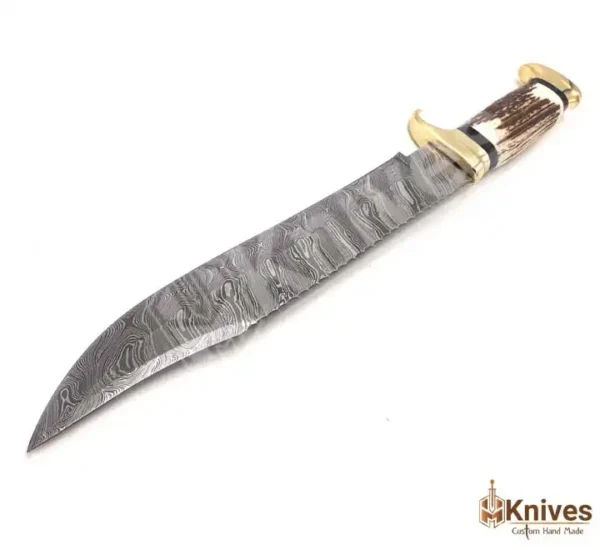18 Inch Damascus Steel Professional Hunting Knife with Stag Handle & Leather Brass Sheath by HMKnives (3)