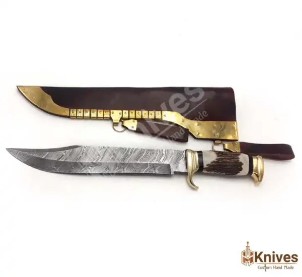 18 Inch Damascus Steel Professional Hunting Knife with Stag Handle & Leather Brass Sheath by HMKnives (7)