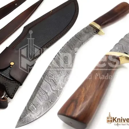 19 Inch Damascus Steel Hand Made Kukri Knife with Crocodile Sheath & Shoulder Belt by HMKnives (8)