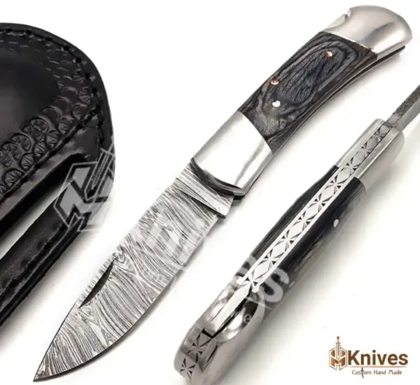 Back Lock Knife Hand Made Damascus Folding Knife for EDC Use with Italian Black Leather Sheath_HM-Knives (8)