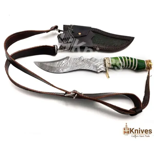 Custom Hand Made Damascus Hunting Knife with Brass Guards & Shoulder Belt Leather Sheath by HMKnives (1)