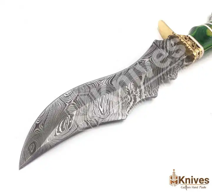 Custom Hand Made Damascus Hunting Knife with Brass Guards & Shoulder Belt Leather Sheath by HMKnives (4)
