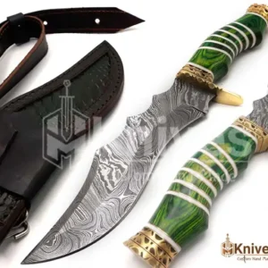 Custom Hand Made Damascus Hunting Knife with Brass Guards & Shoulder Belt Leather Sheath by HMKnives (8)
