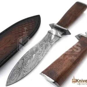 Custom Hand Made Damascus Steel Dagger Knife for Hunting & Outdoor Usage with Italian Leather Sheath by HMKnives (8)