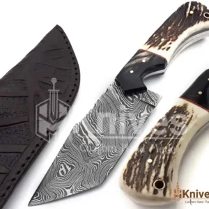 Custom Hand Made Damascus Steel Tanto Knife with Stag Handle by HMKnives (8)
