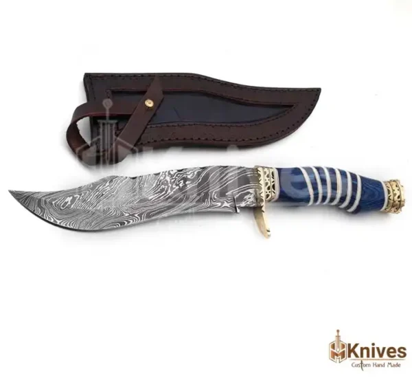 Custom Made Damascus 13 inch Bowie Hunting Knife with Brass Guards Stoppers & Leather Sheath by HMKNIVES (1)