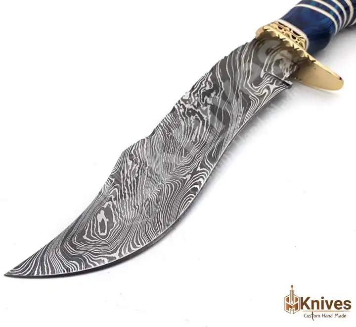 Custom Made Damascus 13 inch Bowie Hunting Knife with Brass Guards Stoppers & Leather Sheath by HMKNIVES (2)