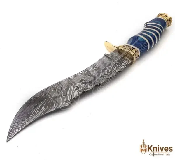 Custom Made Damascus 13 inch Bowie Hunting Knife with Brass Guards Stoppers & Leather Sheath by HMKNIVES (3)