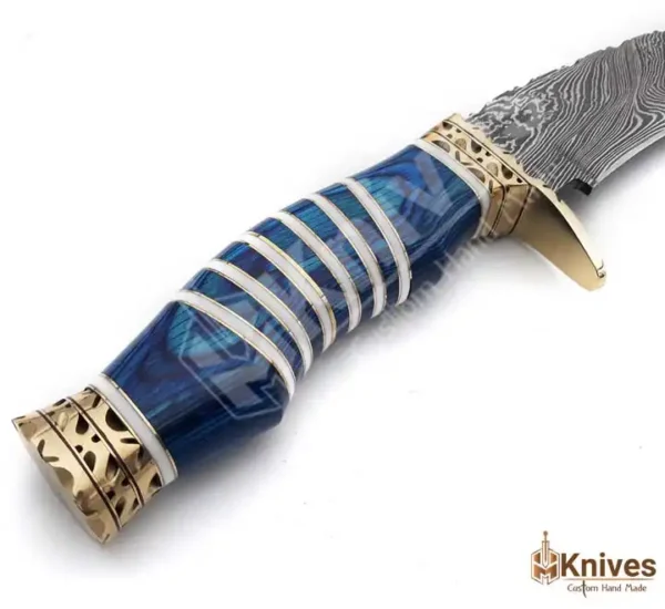 Custom Made Damascus 13 inch Bowie Hunting Knife with Brass Guards Stoppers & Leather Sheath by HMKNIVES (4)