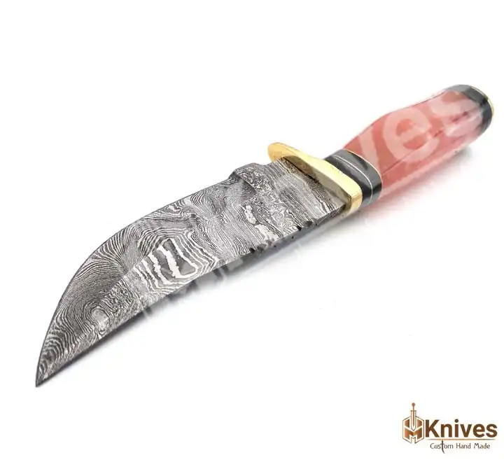 Damascus Skinner Hand Made Knife 8 inch with Pink Resin Handle & Brass Guard by HMKnives (2)