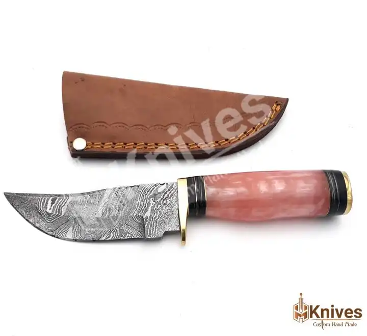 Damascus Skinner Hand Made Knife 8 inch with Pink Resin Handle & Brass Guard by HMKnives (4)