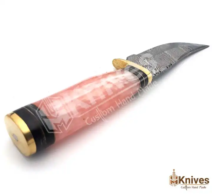 Damascus Skinner Hand Made Knife 8 inch with Pink Resin Handle & Brass Guard by HMKnives (5)