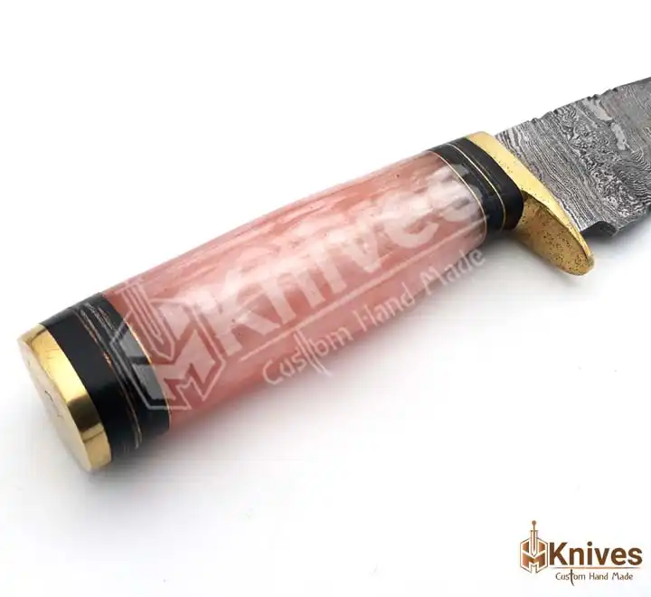 Damascus Skinner Hand Made Knife 8 inch with Pink Resin Handle & Brass Guard by HMKnives (6)