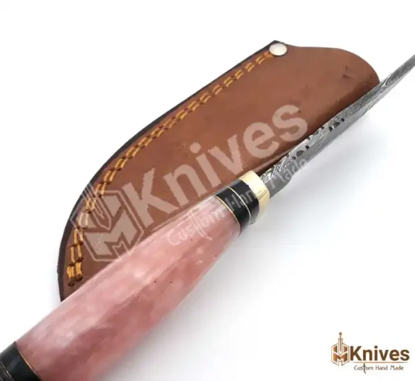 Damascus Skinner Hand Made Knife 8 inch with Pink Resin Handle & Brass Guard by HMKnives (7)