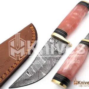 Damascus Skinner Hand Made Knife 8 inch with Pink Resin Handle & Brass Guard by HMKnives (8)
