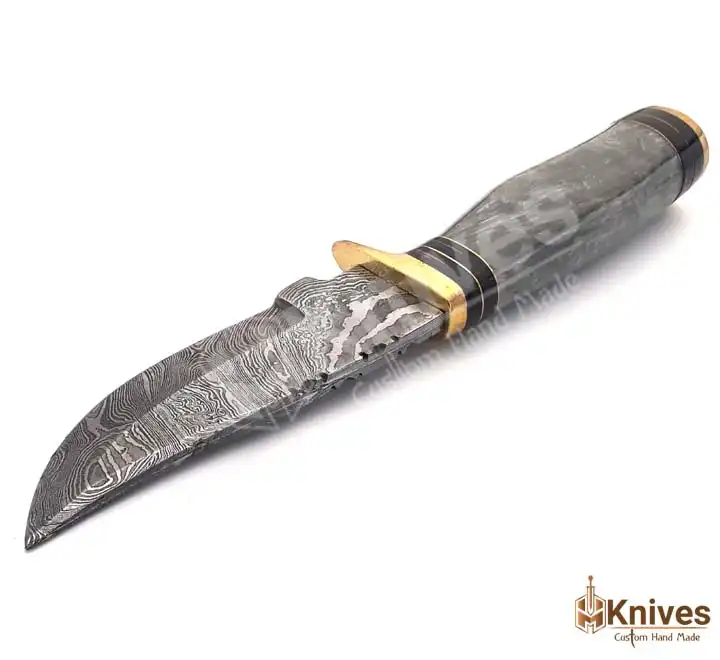 Damascus Skinner Knife 8 inch with Black Resin Handle & Brass Guard by HMKnives (1)