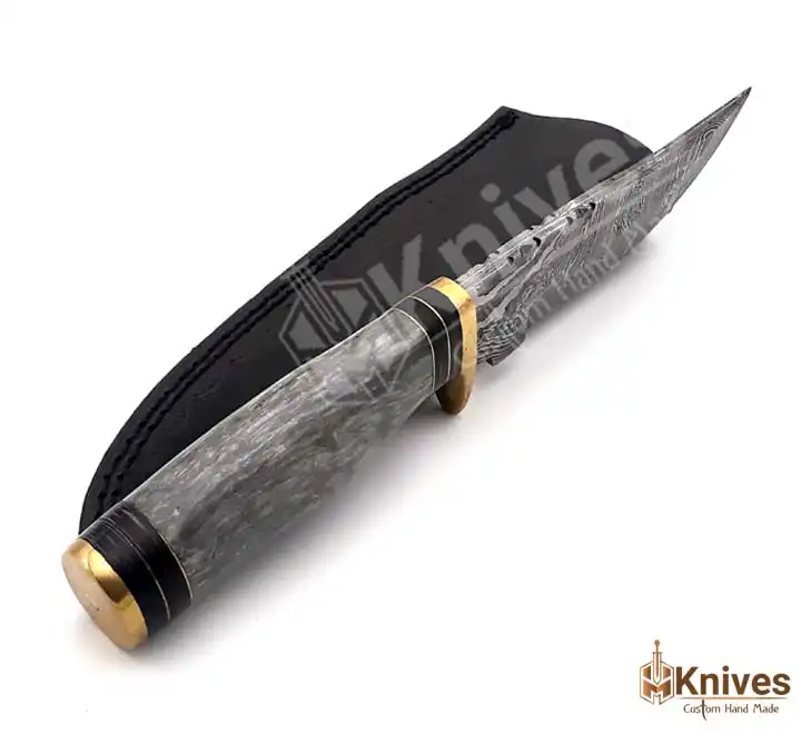 Damascus Skinner Knife 8 inch with Black Resin Handle & Brass Guard by HMKnives (4)
