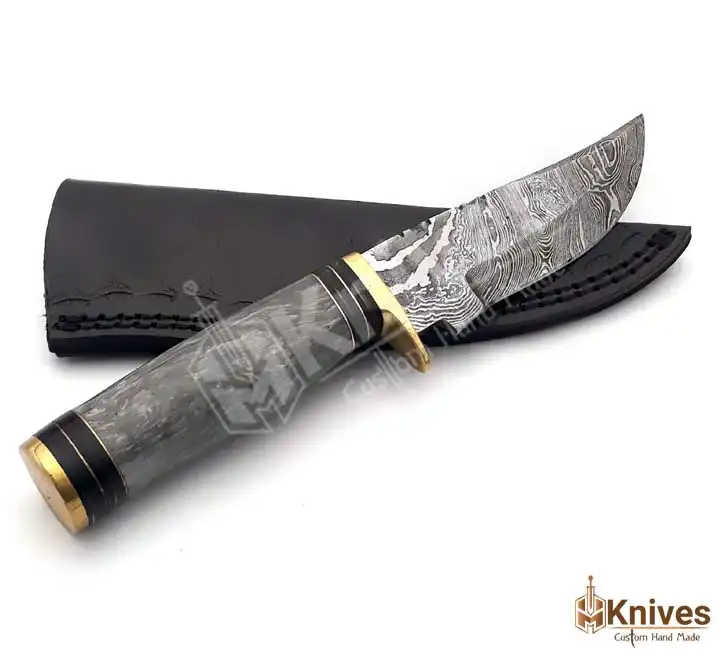 Damascus Skinner Knife 8 inch with Black Resin Handle & Brass Guard by HMKnives (5)