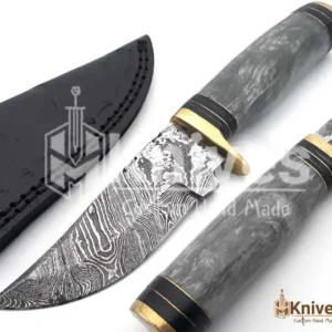 Damascus Skinner Knife 8 inch with Black Resin Handle & Brass Guard by HMKnives (7)