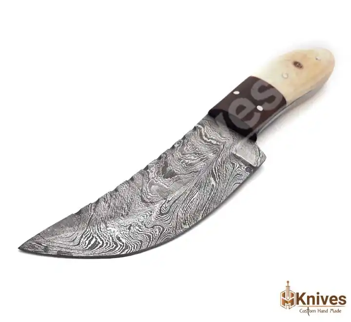 Damascus Skinner Shaped Knife 8 inch with Bone & Color Sheet Handle by HMKnives (1)