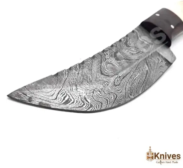 Damascus Skinner Shaped Knife 8 inch with Bone & Color Sheet Handle by HMKnives (3)