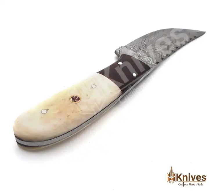 Damascus Skinner Shaped Knife 8 inch with Bone & Color Sheet Handle by HMKnives (4)
