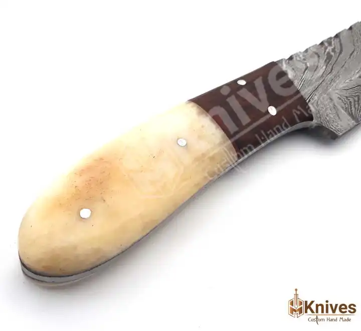 Damascus Skinner Shaped Knife 8 inch with Bone & Color Sheet Handle by HMKnives (5)