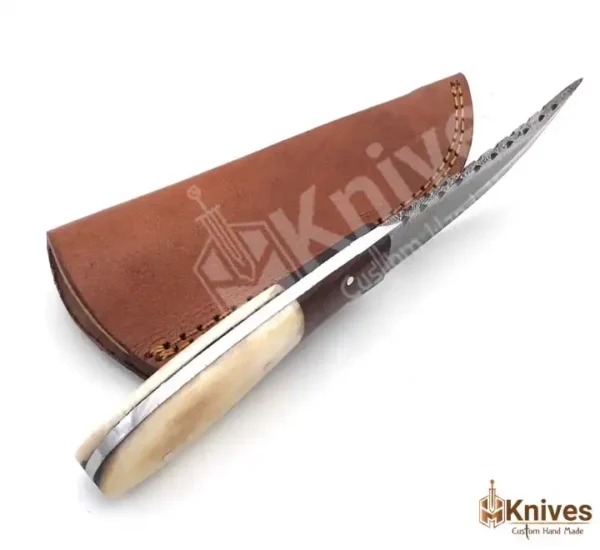Damascus Skinner Shaped Knife 8 inch with Bone & Color Sheet Handle by HMKnives (6)