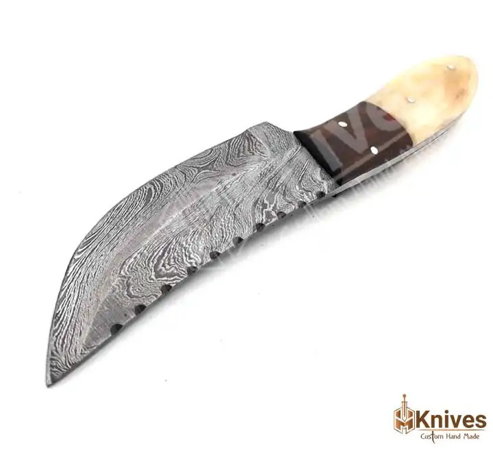 Damascus Skinner Shaped Knife 8 inch with Bone & Color Sheet Handle by HMKnives (7)
