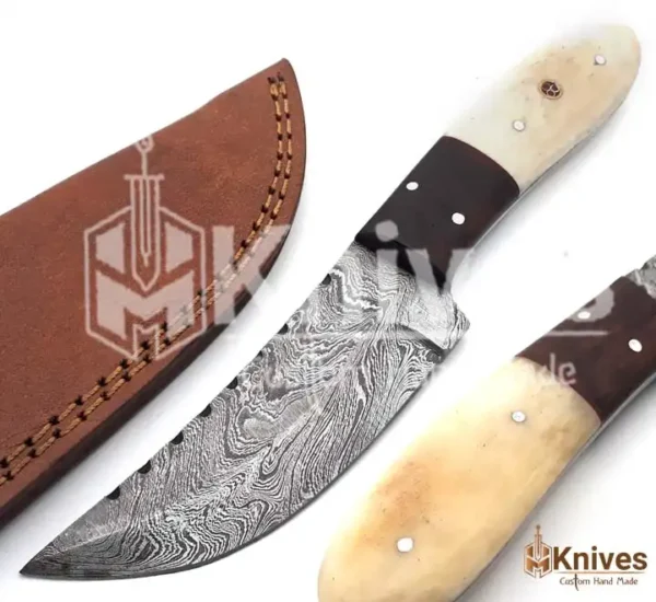 Damascus Skinner Shaped Knife 8 inch with Bone & Color Sheet Handle by HMKnives (8)