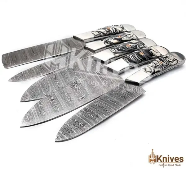 Damascus Steel Chef Set 5 Pieces High Polish Resin Handle with Brown Leather Sweet Sheath by HMKNIVES (7)