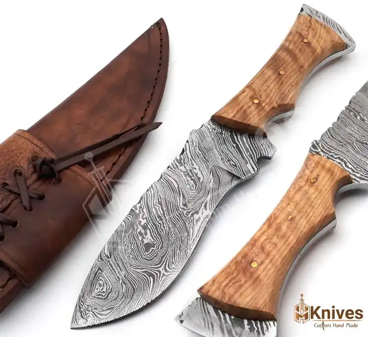 Damascus Steel Full Tang Skinner Knife for Camping & Hunting with Fancy Leather Cover by HMKnives (8)