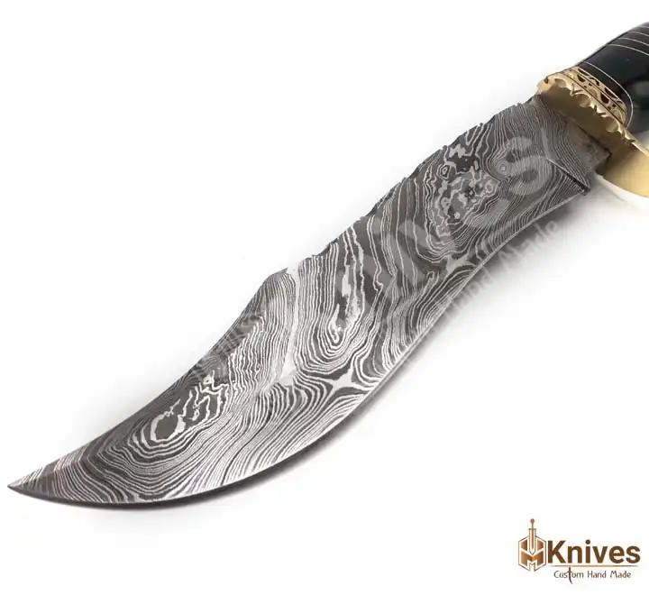 Damascus Steel Hand Made Bowie Hunting Knife with Hand Engraved Leather Sheath & Shoulder Belt by HMKnives (1)