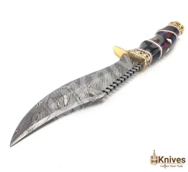 Damascus Steel Hand Made Hunting Outdoor Knife with Resin Sheet & Brass Guards Leather Sheath by HMKnives (1)