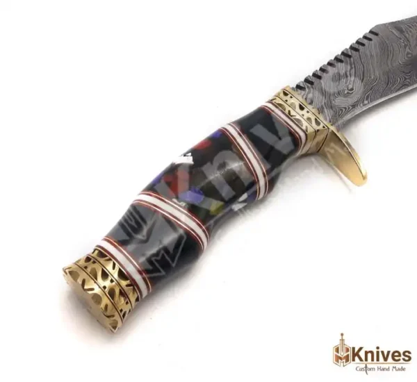 Damascus Steel Hand Made Hunting Outdoor Knife with Resin Sheet & Brass Guards Leather Sheath by HMKnives (2)