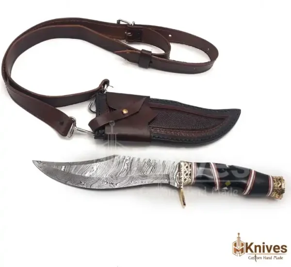 Damascus Steel Hand Made Hunting Outdoor Knife with Resin Sheet & Brass Guards Leather Sheath by HMKnives (4)