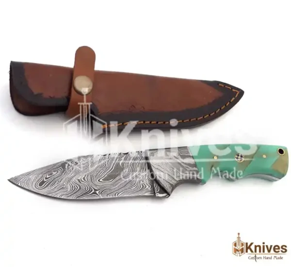 Damascus Steel Hand Made Skinner Knife for EDC with Damascus Bolster & Leather Cover by HMKnives (1)