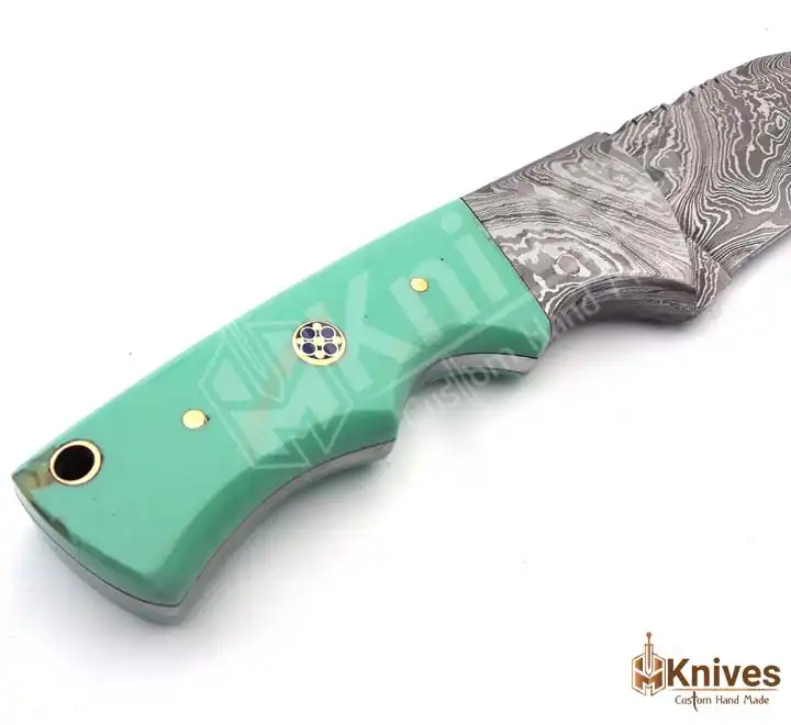 Damascus Steel Hand Made Skinner Knife for EDC with Damascus Bolster & Leather Cover by HMKnives (4)