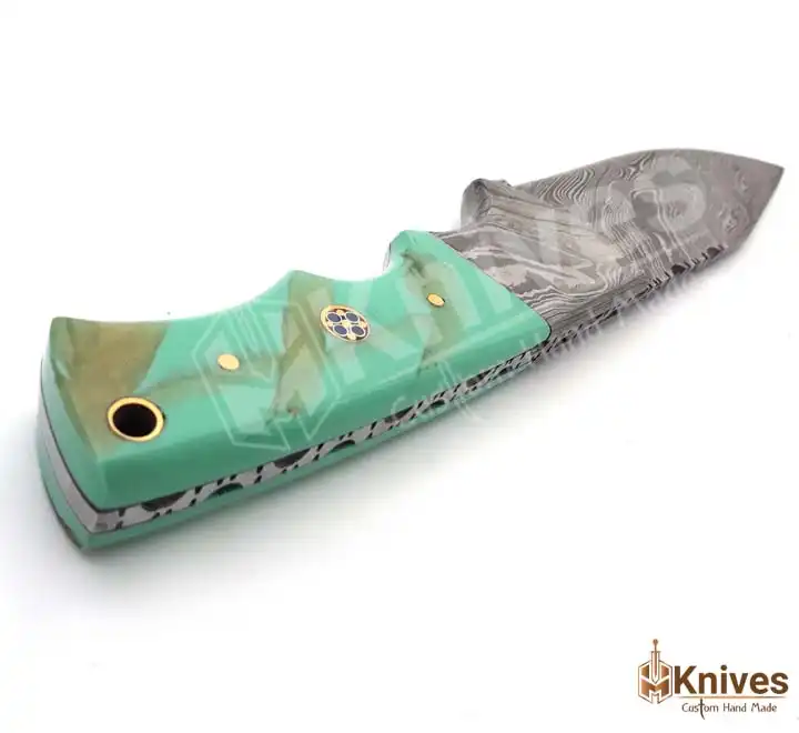 Damascus Steel Hand Made Skinner Knife for EDC with Damascus Bolster & Leather Cover by HMKnives (5)