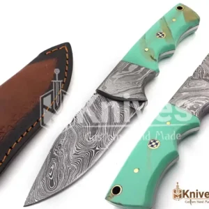 Damascus Steel Hand Made Skinner Knife for EDC with Damascus Bolster & Leather Cover by HMKnives (8)