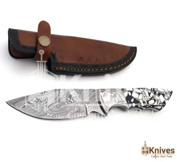EDC Damascus Skinner Knife for Camping & Hunting with Sharp Edge & Leather Cover by HMKnives (1)
