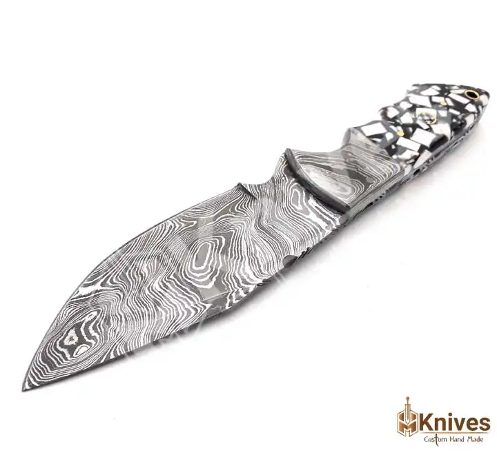 EDC Damascus Skinner Knife for Camping & Hunting with Sharp Edge & Leather Cover by HMKnives (3)