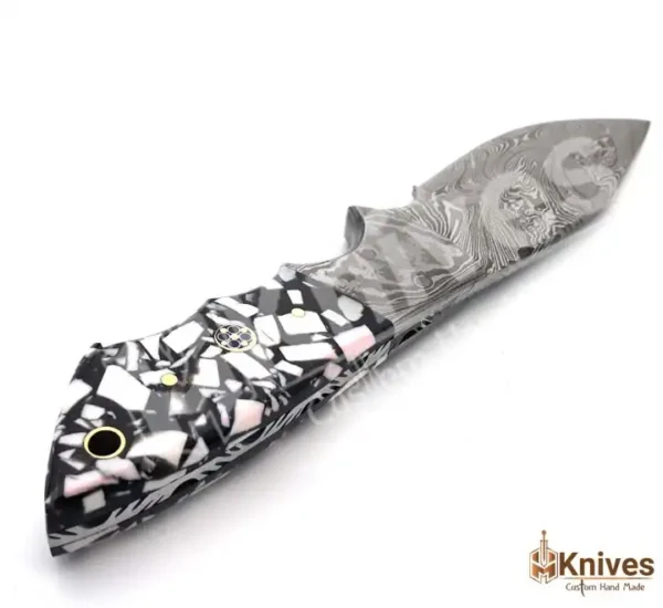 EDC Damascus Skinner Knife for Camping & Hunting with Sharp Edge & Leather Cover by HMKnives (5)