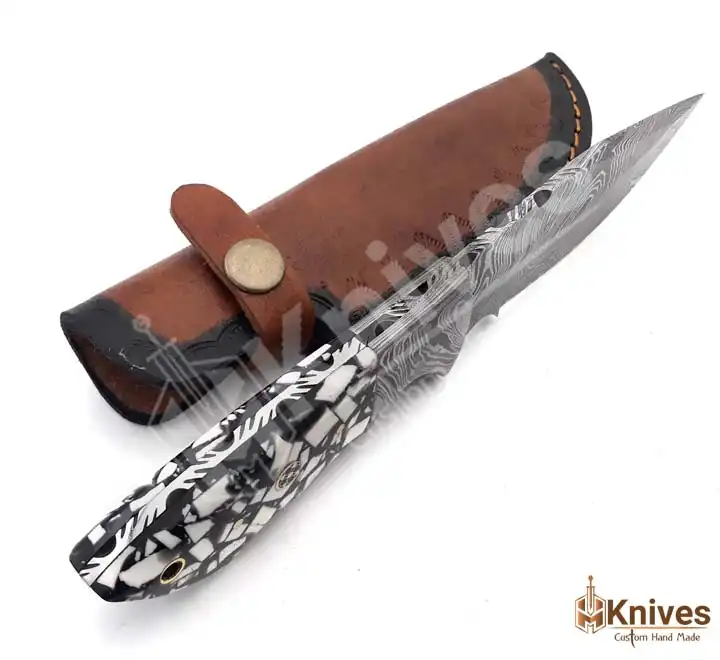 EDC Damascus Skinner Knife for Camping & Hunting with Sharp Edge & Leather Cover by HMKnives (6)