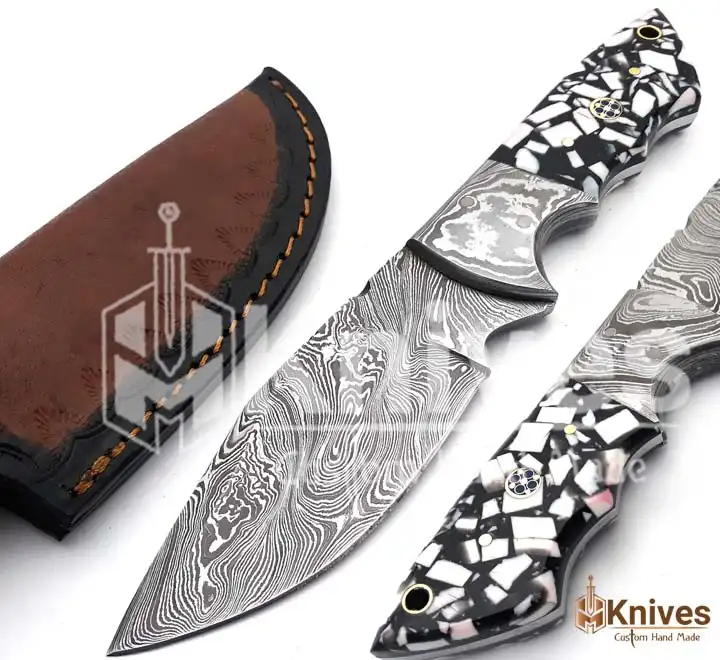 EDC Damascus Skinner Knife for Camping & Hunting with Sharp Edge & Leather Cover by HMKnives (8)