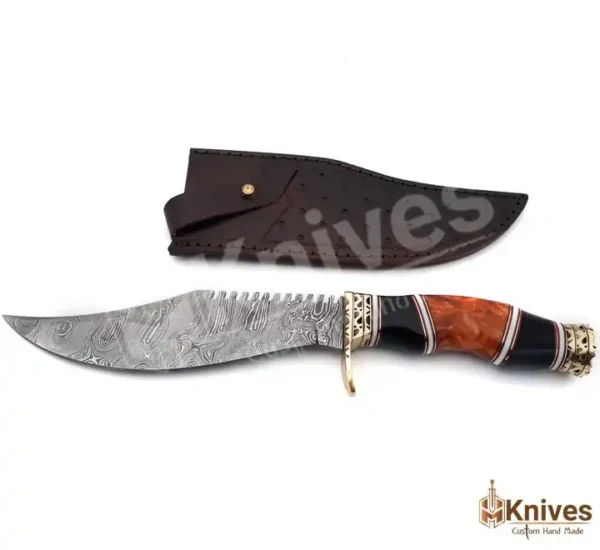 Hand Made Damascus 13 inch Bowie Knife with Brass Guard Bone Handle & Leather Sheath (2)
