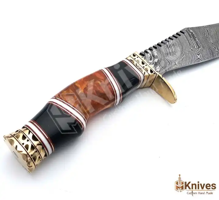 Hand Made Damascus 13 inch Bowie Knife with Brass Guard Bone Handle & Leather Sheath (4)