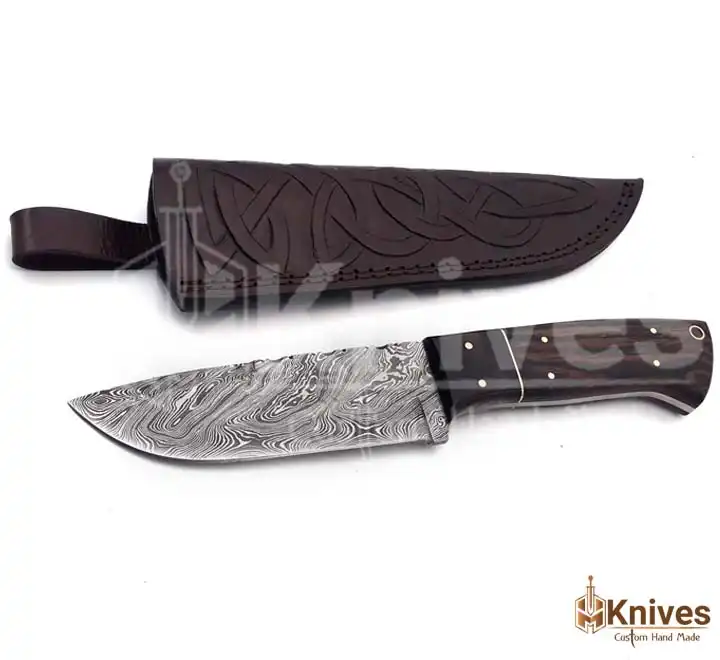 Hand Made Damascus Steel Camping Skinner Knife with Wengi Wood Handle by HMKnives (1)